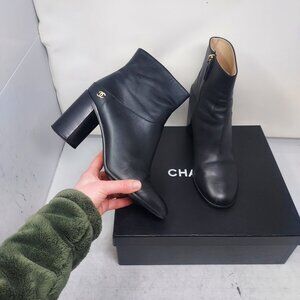 Chanel Black Ankle CC Heel Boot